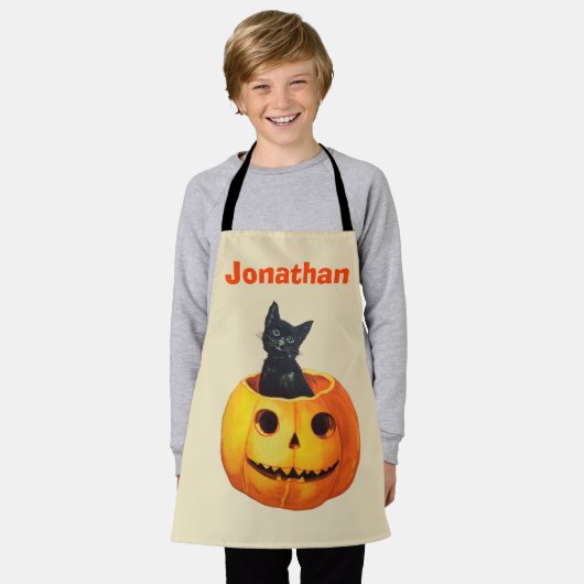 Halloween Black Cat Pumpkin Custom kid Schürze (Getragen)
