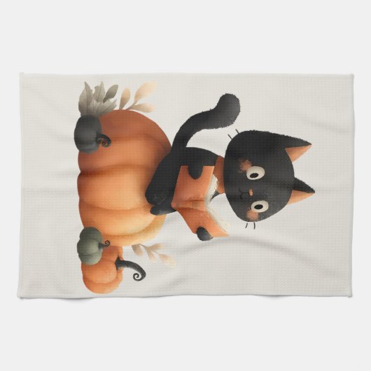 Halloween Black Cat Pumpkin Design Geschirrtuch (Horizontal)