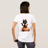 Halloween Black Cat Pumpkin Design T-Shirt (Schwarz voll)