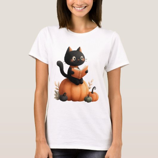 Halloween Black Cat Pumpkin Design T-Shirt (Vorderseite)