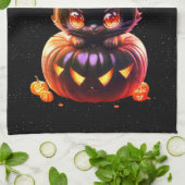 Halloween Black Cat Pumpkin Night Horror Beängstig Geschirrtuch (Gefaltet)