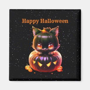 Halloween Black Cat Pumpkin Night Horror Beängstig Magnet