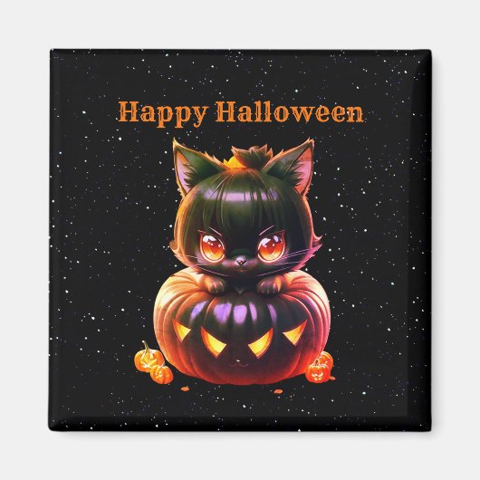 Halloween Black Cat Pumpkin Night Horror Beängstig Magnet (Vorne)