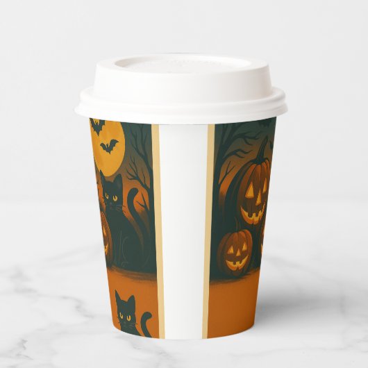 Halloween Black Cat & Pumpkin Pappbecher (Links)