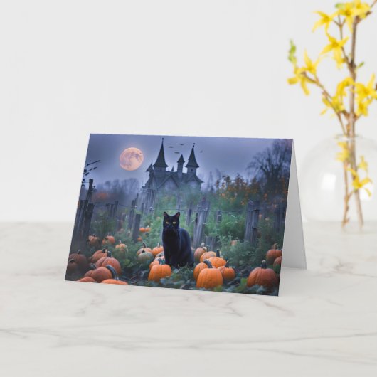 Halloween Black Cat Pumpkin Patch Karte (Gelbe Blume)