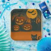 Halloween Black Cat & Pumpkin-Teller - Pappteller (Party)