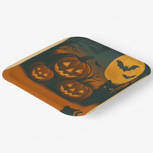 Halloween Black Cat & Pumpkin-Teller - Pappteller (Gewinkelt)