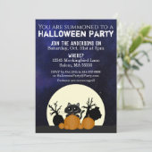 Halloween Black Cat Pumpkins Friedhof Vollmond Einladung (Stehend Vorderseite)