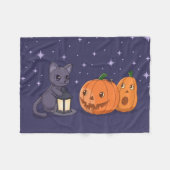Halloween Black Cat Pumpkins Lantern Purple Fleecedecke (Vorderseite (Horizontal))