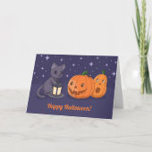 Halloween Black Cat Pumpkins Lantern Purple Karte (Vorderseite)
