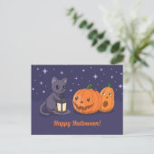 Halloween Black Cat Pumpkins Lantern Purple Postkarte (Stehend Vorderseite)