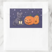 Halloween Black Cat Pumpkins Lantern Purple Rechteckiger Aufkleber (Tasche)