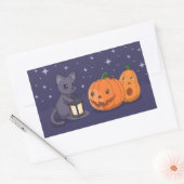 Halloween Black Cat Pumpkins Lantern Purple Rechteckiger Aufkleber (Umschlag)