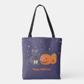 Halloween Black Cat Pumpkins Lantern Purple Tasche (Rückseite)