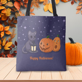 Halloween Black Cat Pumpkins Lantern Purple Tasche