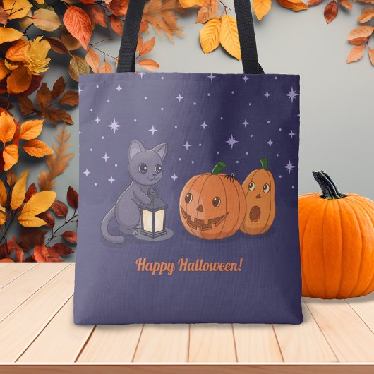 Halloween Black Cat Pumpkins Lantern Purple Tasche