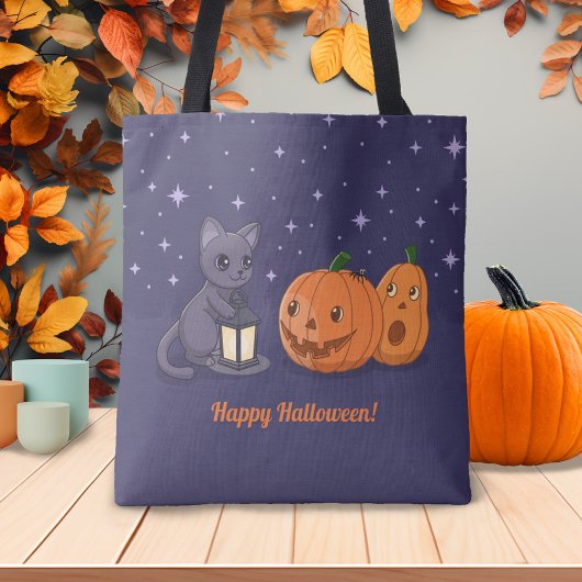 Halloween Black Cat Pumpkins Lantern Purple Tasche
