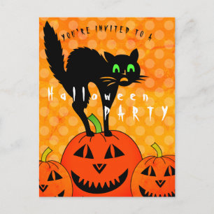Halloween Black Cat Pumpkins Orange Party Einladungspostkarte