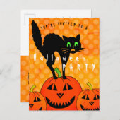 Halloween Black Cat Pumpkins Orange Party Einladungspostkarte (Vorne/Hinten)