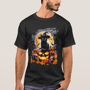 Halloween Black Cat Pumpkins Skulls Spuk House T-Shirt