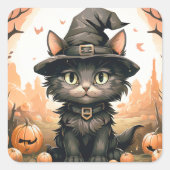 Halloween Black Cat Quadratischer Aufkleber (Vorderseite)