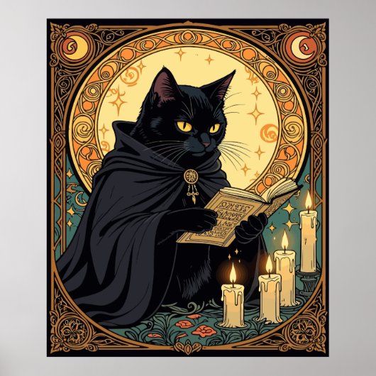 Halloween Black Cat Reading A Book Poster (Vorne)