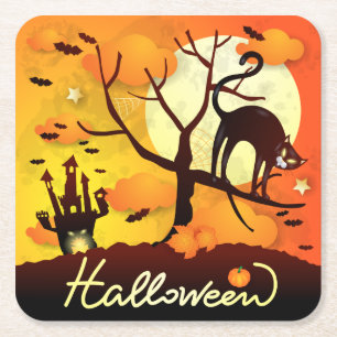 Halloween Black Cat Rechteckiger Pappuntersetzer