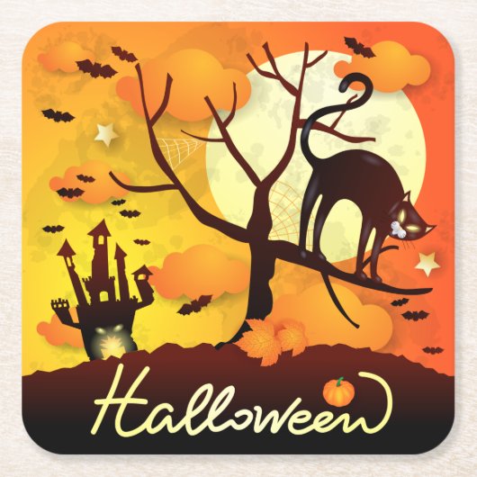 Halloween Black Cat Rechteckiger Pappuntersetzer (Vorderseite)