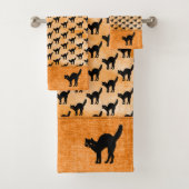 Halloween Black Cat Silhouette Muster Orange BG Badhandtuch Set (Insitu)