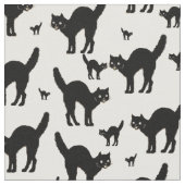 Halloween Black Cat Silhouette Muster White BG Stoff (Nahaufnahme)