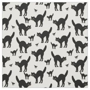Halloween Black Cat Silhouette Muster White BG Stoff