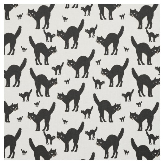Halloween Black Cat Silhouette Muster White BG Stoff (Muster)