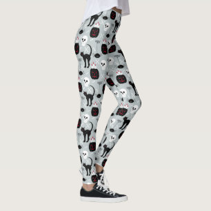 Halloween Black Cat Skulls, Spooky Kürbis Frauen Leggings