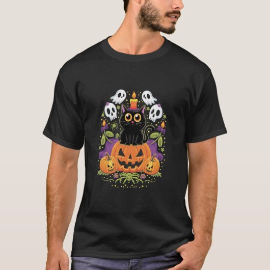 Halloween Black Cat - Spooky Cat T-Shirt (Vorderseite)
