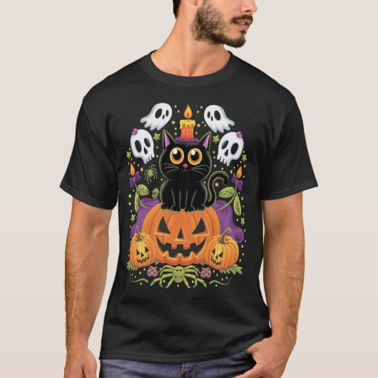 Halloween Black Cat - Spooky Cat T-Shirt (Vorderseite)
