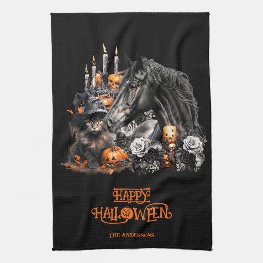 Halloween Black Cat Spooky Geschirrtuch (Vertikal)