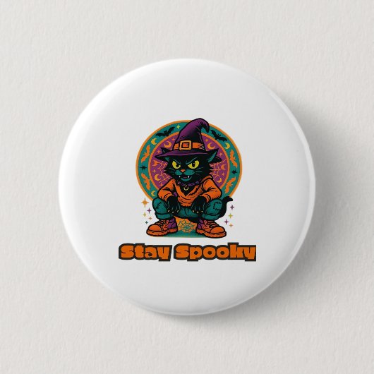 Halloween Black Cat � Stay Spooky Retro Witch Cat  Button (Vorderseite)