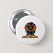 Halloween Black Cat � Stay Spooky Retro Witch Cat  Button (Vorne & Hinten)