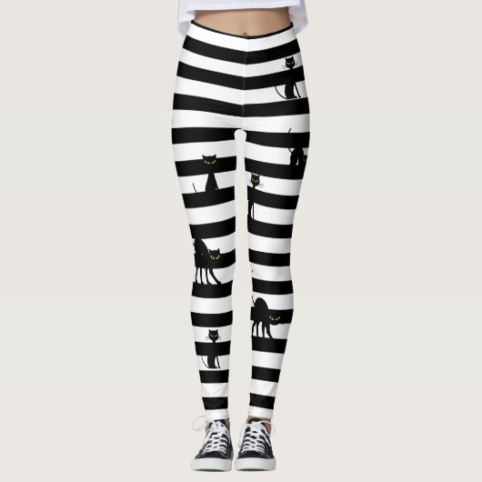 Halloween Black Cat & Stripes Leggings (Vorderseite)