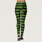 Halloween Black Cat & Stripes Leggings Olive Green (Rückseite)