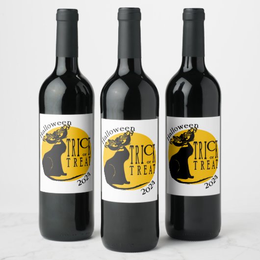 Halloween Black Cat Trick oder Treat Wine Labels Weinetikett (Flaschen)