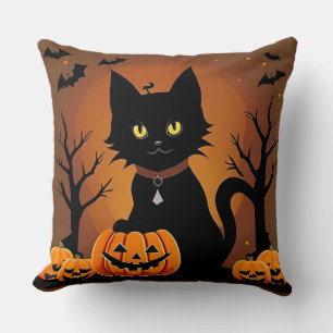 Halloween Black Cat Umgeben von Jack-o'-Lanterns Kissen