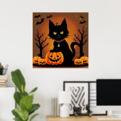 Halloween Black Cat Umgeben von Jack-o'-Lanterns Poster (Heimbüro)
