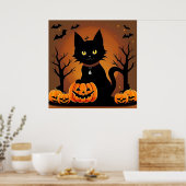 Halloween Black Cat Umgeben von Jack-o'-Lanterns Poster (Küche)