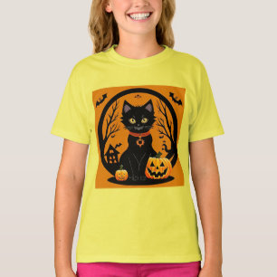 Halloween Black Cat Umgeben von Jack-o'-Lanterns T-Shirt
