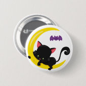 Halloween Black Cat und Bat auf Crescent Moon Button (Vorne & Hinten)