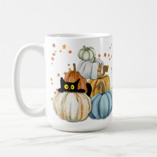 Halloween Black Cat und Colorful Fall Pumpkins Kaffeetasse