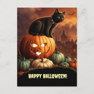 Halloween Black Cat und Jack O' Lantern Niedlich Feiertagspostkarte