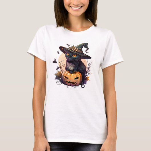 Halloween Black Cat und Jack-o-Laternen T-Shirt (Vorderseite)