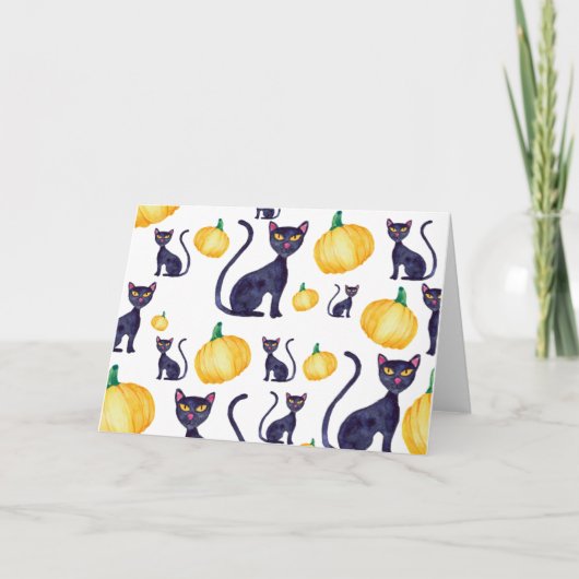 Halloween Black Cat und Orange Pumpkins Karte (Vorderseite)
